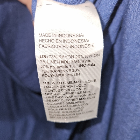 Chico's Size 2 | Large Button Front Shirt Dress Blue Rayon Linen Blend - Picture 9 of 13